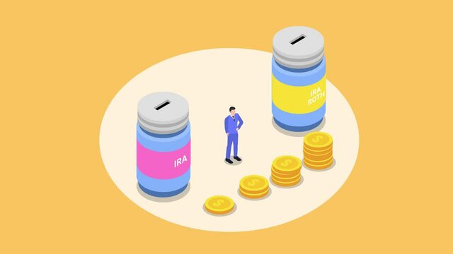 Confused businessman choose IRA or Roth IRA word