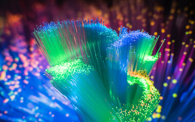 Fiber optics network cable on technology background