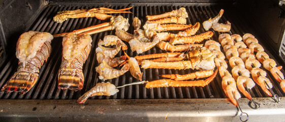 Seafood on grill