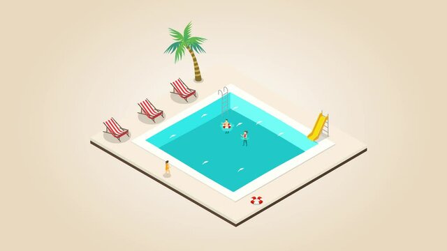 Happy family swimming together in the pool