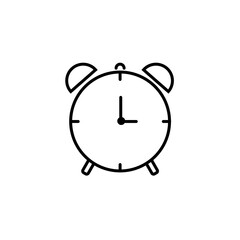 Alarm clock icon. Black icon isolated on white background. Old clock silhouette. Simple icon. Web site page and mobile app design element.