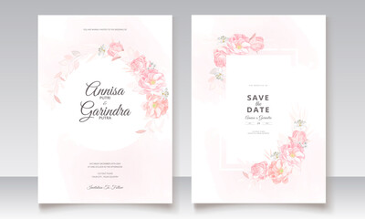 Fototapeta na wymiar Wedding invitation card template set with beautiful floral leaves Premium Vector