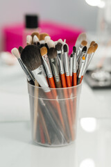 makeup brushes in the beauty salon