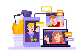 A company use online meeting for discussing their business
