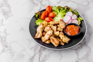 Deep fried dried pork with tomato