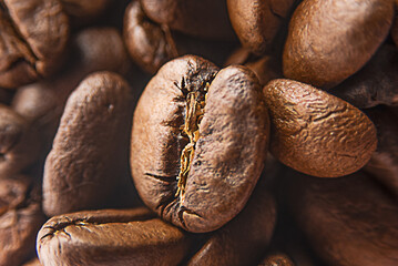 Naturale coffee beans close-up. Macro coffee 