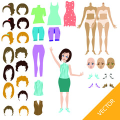 Set for creating a cartoon girl. Isolated vector