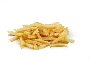 a pile of appetizing french fries on a white background