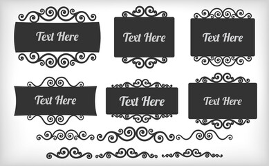 Set of ornamental frame with swirls on white background. Flourish frame in black. Decorative frame. Vector illustration.