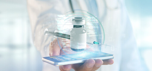 Fototapeta premium Doctor touching a vaccine concept - 3d rendering