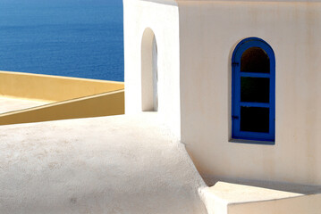 Greece- Santorini- Close Up of Architecture Angles Against the Sea
