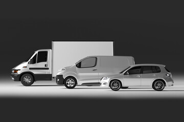 Mockup view of a Series of Vehicles - 3d rendering