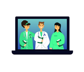 chat with doctor and online screen. Vector flat illustration Ask the doctor. Online medical advice or counseling service. Vector modern flat online medicine banner template illustration, design for we