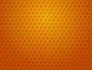 Honeycomb background. Texture and pattern of a section of wax honeycomb from a bee hive filled with golden honey. Vector orange pattern for honey, food and bees related subjects