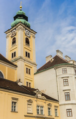 Fototapeta na wymiar Tower of the Benediktushaus church in Vienna, Austria