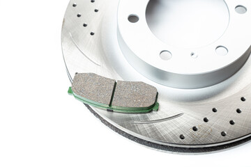 Perforated brake discs, ceramic pads - everything for better braking. on a white background