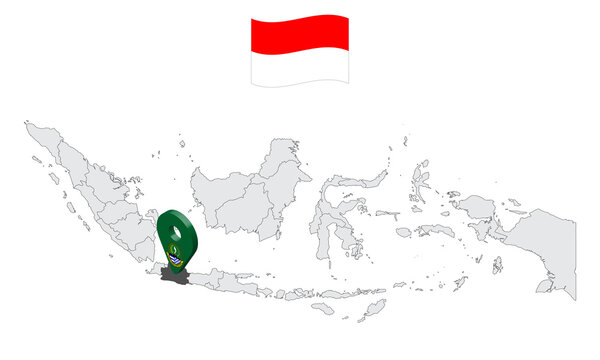 Location of Province West Java on map Indonesia. 3d West Java flag map marker location pin. Quality map with Provinces of Indonesia for your web site design, app, UI. EPS10.
