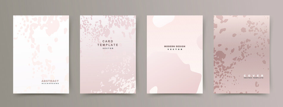 Set of abstract creative universal cover templates. Trendy texture with spots on a beige background. Vector collection for beauty catalog, notebooks, brochures, books, social media posts, banners.
