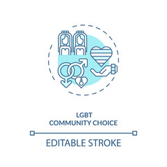 Lgbt community choice concept icon. Homosexual couples, wedding, family ideas thin line illustration. Lesbian and gay relationship tolerance vector isolated outline RGB color drawing. Editable stroke