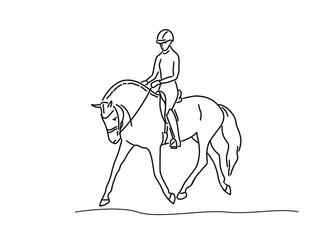 Fototapeta na wymiar Young woman riding sport horse, vector line art