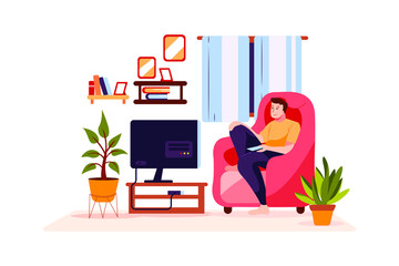 The girl is reading novel on the couch