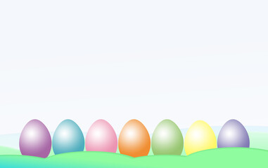 row of pastel colored easter eggs in green abstract background illustration holiday event graphic