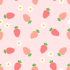 Seamless pattern with cute carrot and little flower on pink background vector illustration.