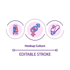 Hookup culture concept icon. Encourages casual sex encounters and other related activity. One night stand idea thin line illustration. Vector isolated outline RGB color drawing. Editable stroke
