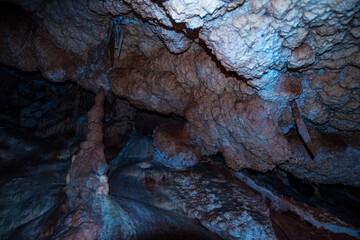 Underground shot, cave stalactites.  