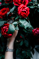Woman holding red roses 