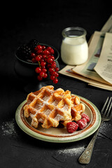 Delicious waffles served with side