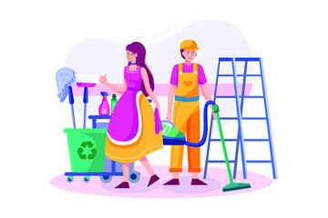 The cleaning team with professional. equipments is ready to work. 