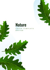 Creative green oak leaves on a light background. Template for your design. Vector