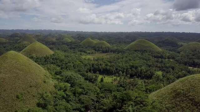Drone shot of the chocolate hills in Bohol, the Philippines