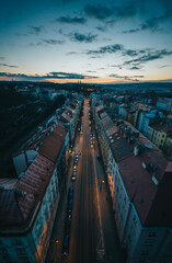 Svatoplukova street in Prague 4 from the bridge during sunset