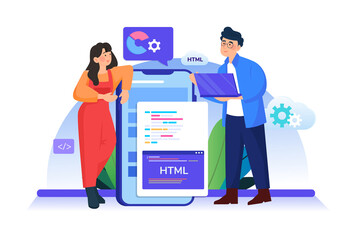 Man and woman are talking about mobile app development