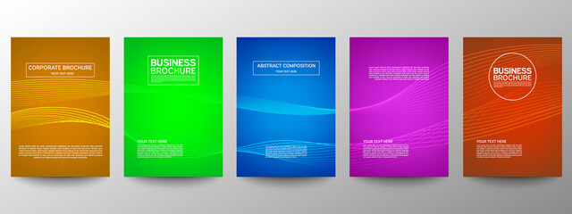 Cover geometric minimal. Set. Vector abstract line pattern for poster design. Set of templates for business brochures. Cool gradients. Graphic pattern for annual album backdrop.