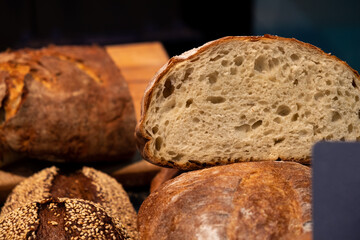 Cutaway cut of freshly prepared handmade bread.