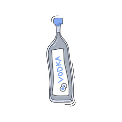 Vodka bottle on white background. Cartoon sketch graphic design. Doodle style with black contour line. Hand drawn image. Party drinks concept. Freehand drawing style