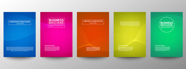 Cover geometric minimal. Set. Vector abstract line pattern for poster design. Set of templates for business brochures. Cool gradients. Graphic pattern for annual album backdrop.
