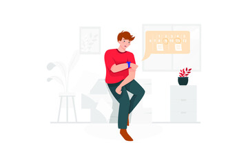 Obraz premium The man watching and checking the calendar on the wristwatch.