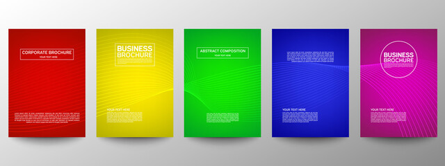 Cover geometric minimal. Set. Vector abstract line pattern for poster design. Set of templates for business brochures. Cool gradients. Graphic pattern for annual album backdrop.