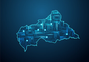 Abstract futuristic map of central African Republic.Circuit Board Design Electric of the region. Technology background. mash line and point scales on dark with map.