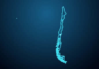 Abstract futuristic map of chile.Circuit Board Design Electric of the region. Technology background. mash line and point scales on dark with map.
