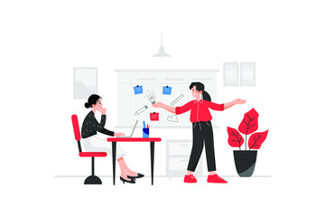 Designers are presenting creative ideas to the art director. Ideas are drawn on a board full of memory cards