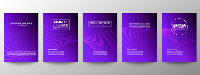 Obraz na płótnie Canvas Cover geometric minimal. Set. Vector abstract line pattern for poster design. Set of templates for business brochures. Cool gradients. Graphic pattern for annual album backdrop.