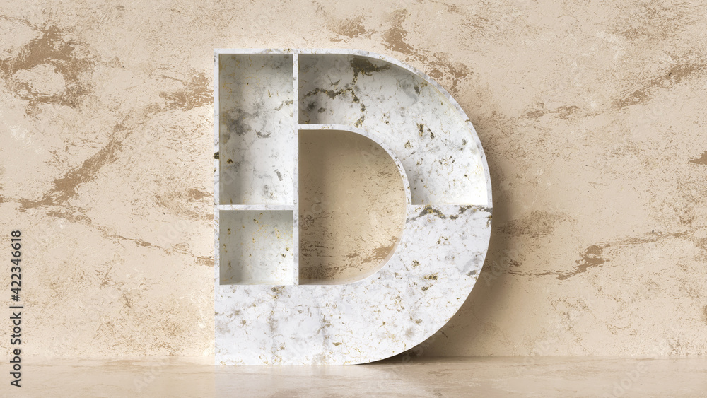 Poster marble material sculpted in the shape of letter d. ideal for displaying decorative objects or cosmet