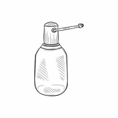 Cute hand drawn medical bottle for mixture or vitamins or other. Vector illustration 