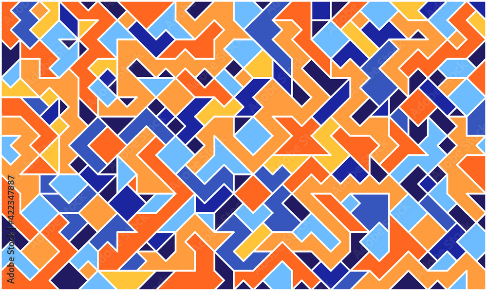 Poster blue yellow geometric pattern. background pattern with yellow and blue pixels and geometric shapes. 