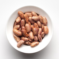macro Close-up of Organic Lobia,  ( Lobia ) or kidney beans dal inside a ceramic white bowl. Top view 
